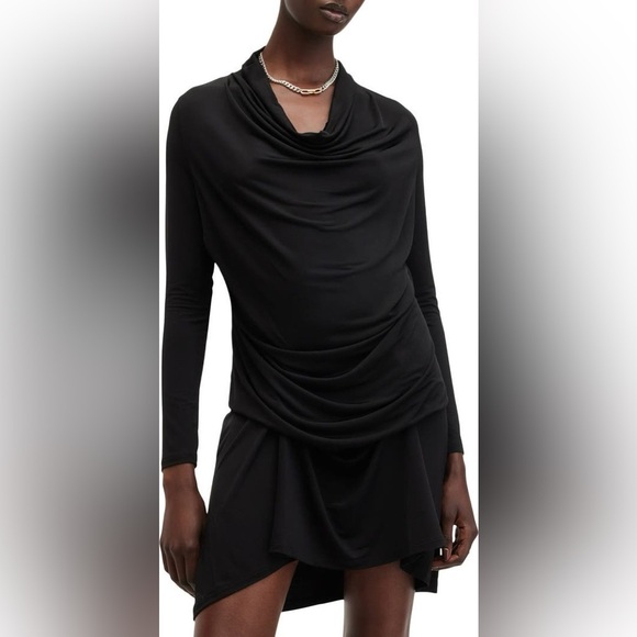 All Saints Dresses & Skirts - Allsaints Amei Draped Long Sleeve Minidress Size US4 Black